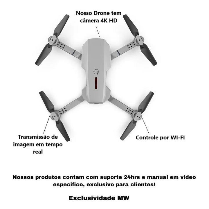 Drone Profissional E88 com Câmera 4K, Modo Headless, 2.4GHz, Alta Qualidade, Voo Estável de 360°