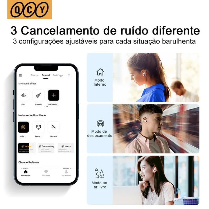 Fone de Ouvido QCY HT05 Sem Fio ANC Bluetooth 5.2